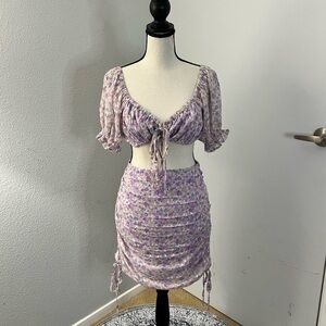 Forever 21 Lilac Color Floral Print Two Piece Set - Size S